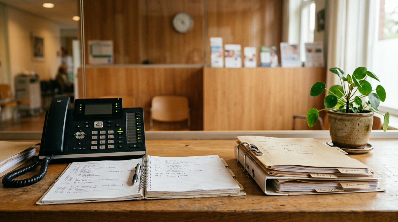 Receptie van een huisartsenpraktijk met telefoon