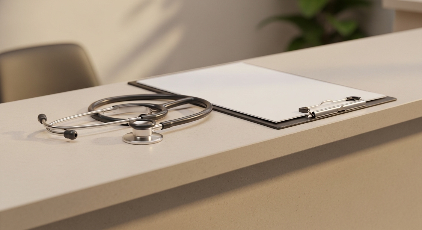 Stethoscoop en clipboard op een witte bureau