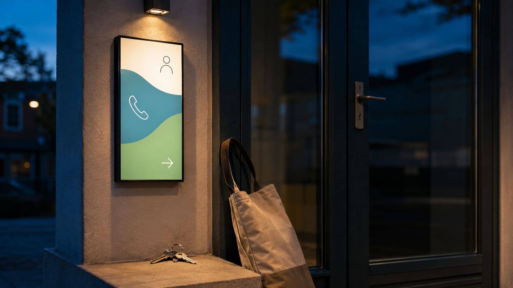 Laptop op een balie van een huisartsenpraktijk met een duidelijk, rustig informatieblok in beeld, professionele zorgsfeer