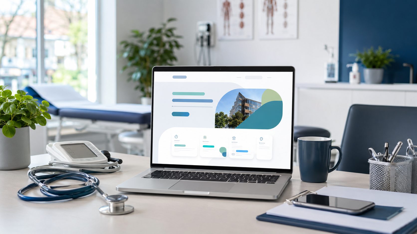 Gratis website voor huisartsen — laptop met website design