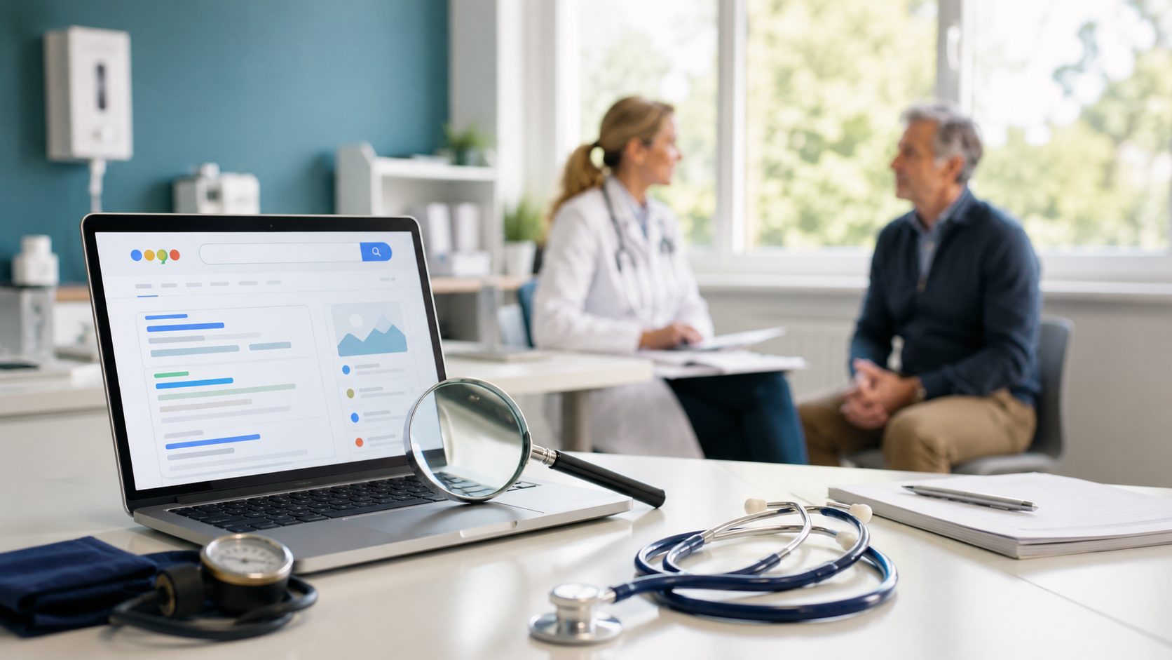 SEO voor huisartsen — Google ranking dashboard op laptop