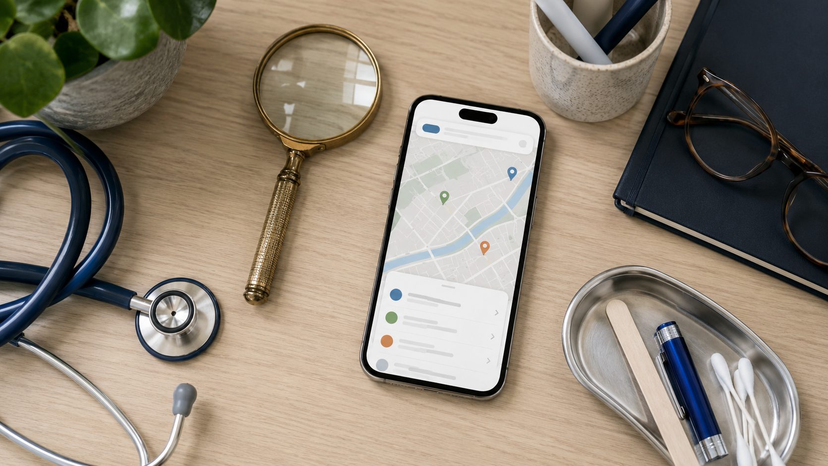 Google Maps listing voor huisarts-bedrijf op smartphone